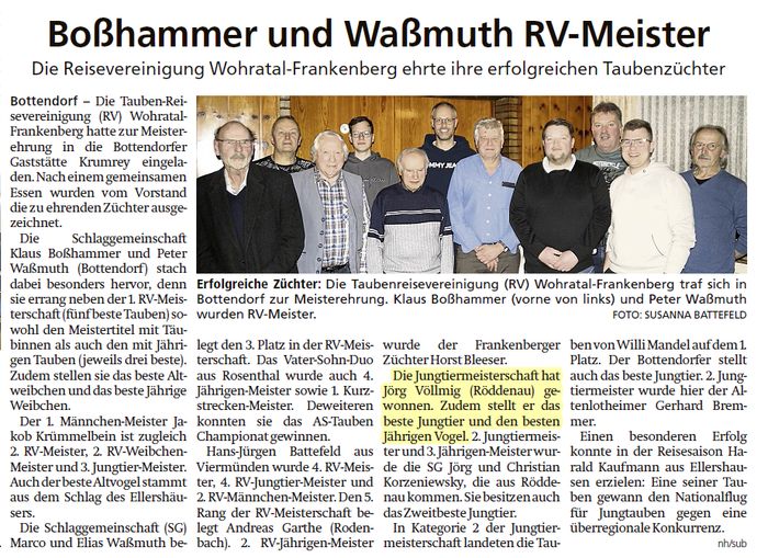 Download Bericht - Die Reisevereinigung Wohratal-Frankenberg ehrte ihre erfolgreichen Taubenzüchter